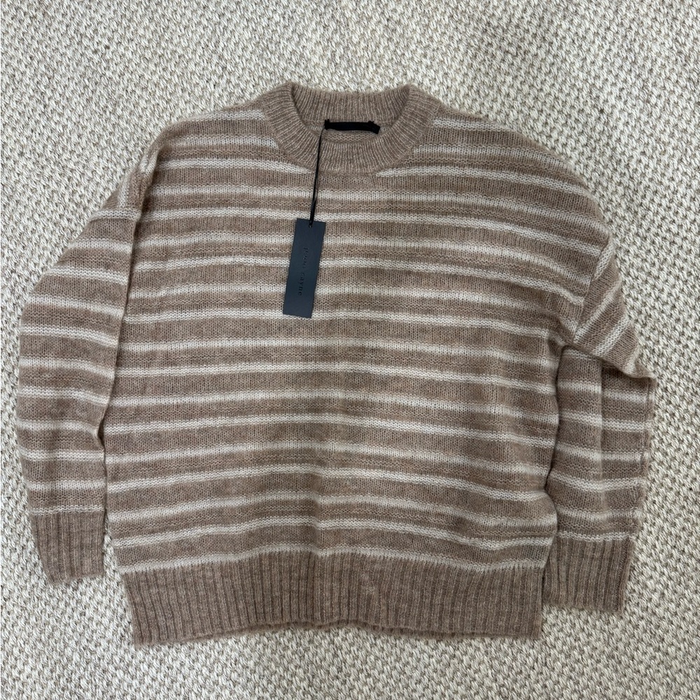 NWT Jenni Kayne Cocoon Tan and Cream Striped Crewneck Sweater